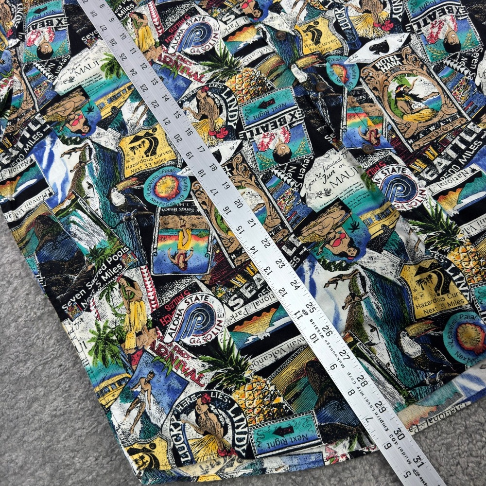 Lobo by Pendleton Mens XL Hawaiian Postcard Print Button Down Shirt Seattle Maui - Picture 8 of 11